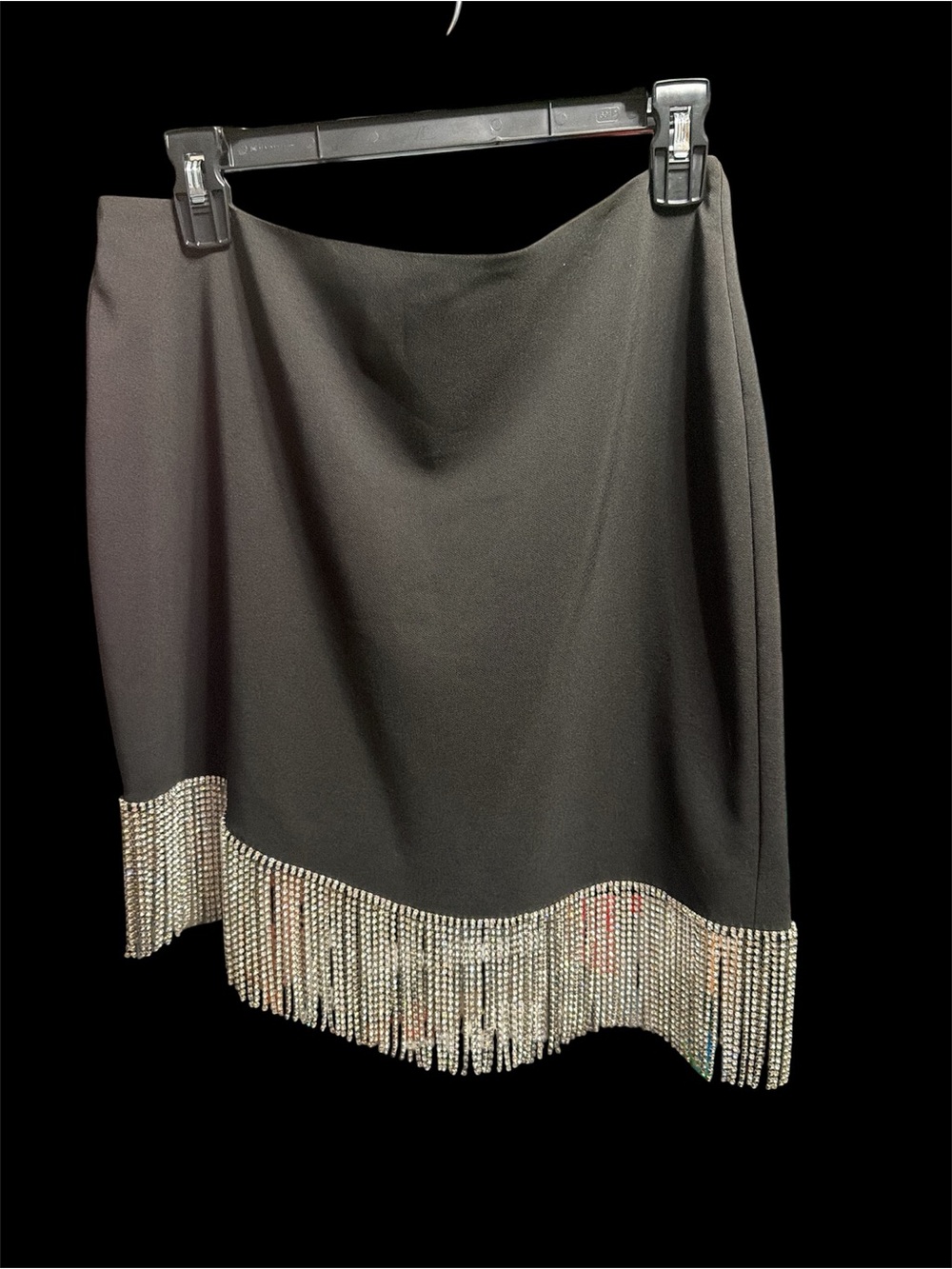 Gianni Bini Black Asymmetrical Skirt with Rhinestone Fringe